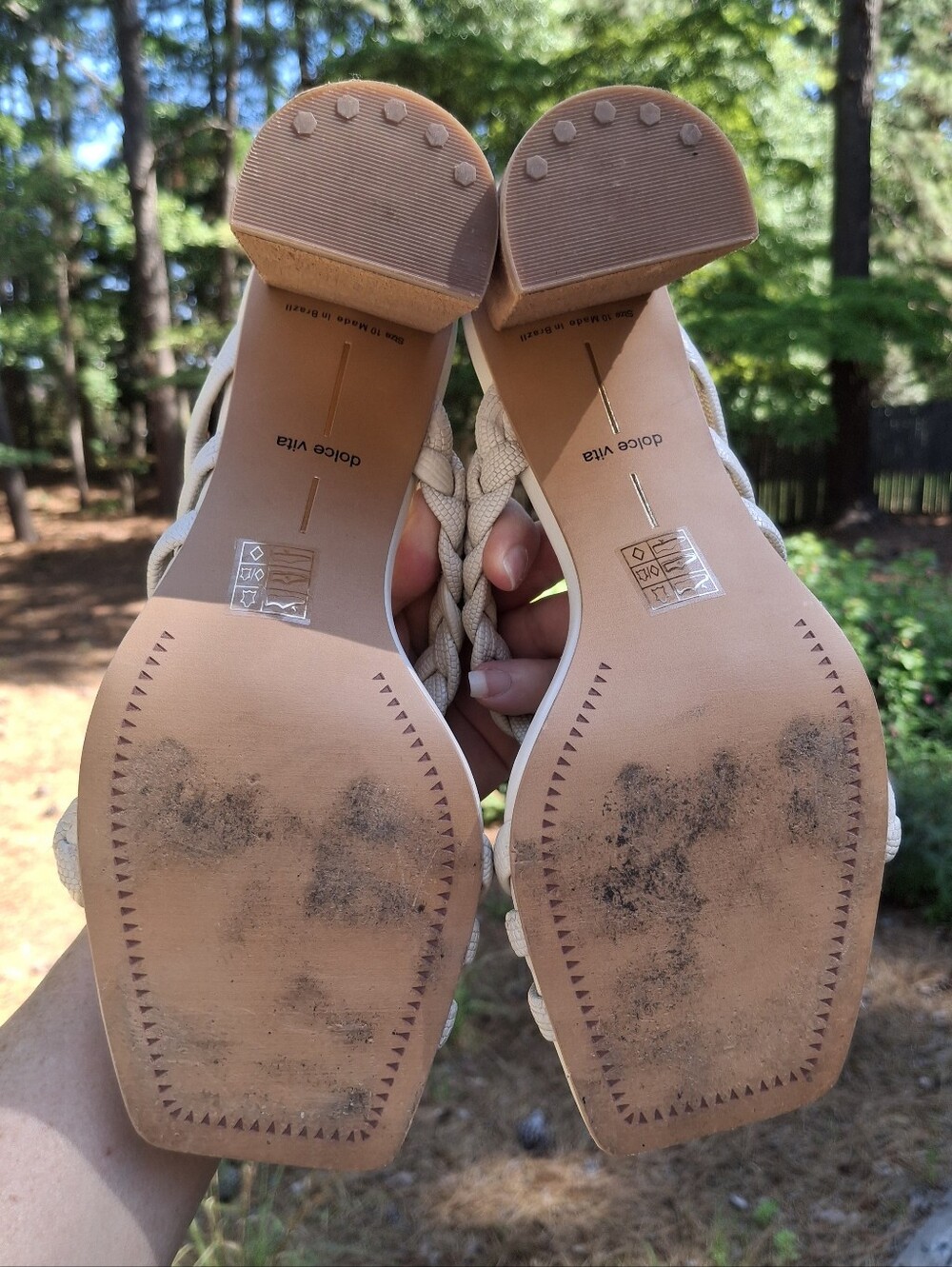 Dolce Vita Paily Cream Braided Leather Block Heel Square Toe Slide Sandals Sz 10 - Picture 7 of 9